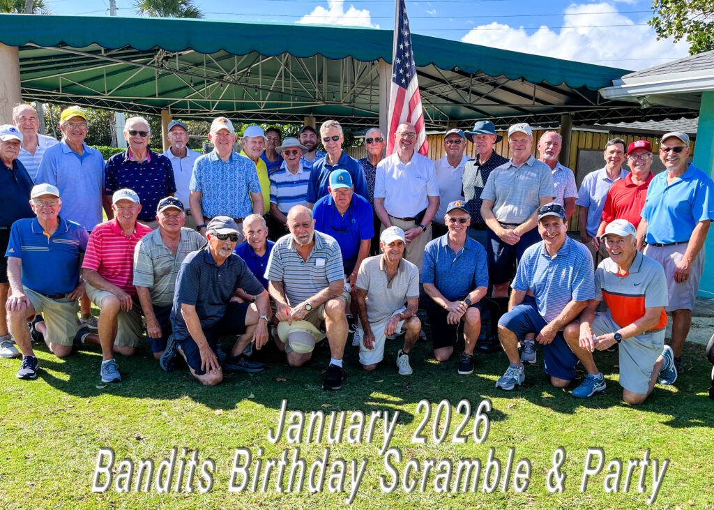 A group photo of the Jupiter Dunes Golf Club Men's Club called the Bandits